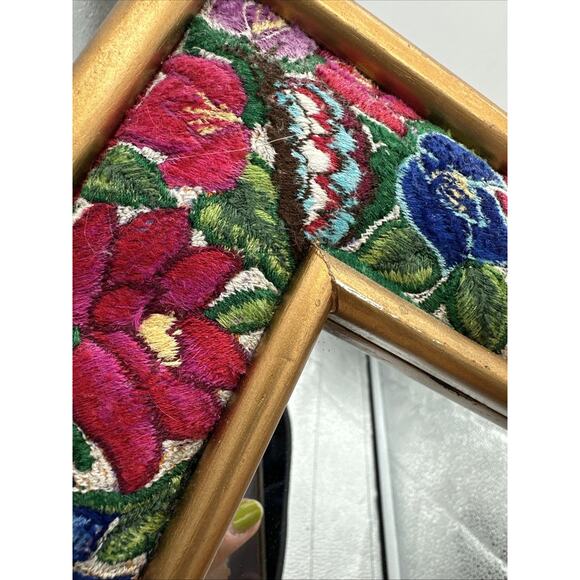 Vintage Mid Century Needlepoint Floral Birds Mirror Embroidery - Picture 7 of 8